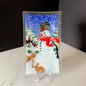 Snowman Rectangular Platter by Peggy Karr